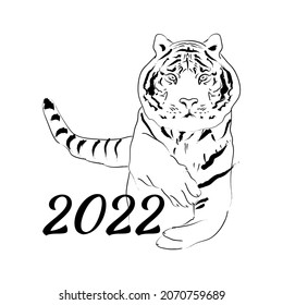 Imagen lineal de un tigre saltando de los números del año.
