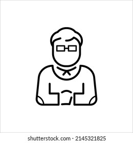 Imagen lineal de un hombre con gafas de apariencia estricta. El trabajo puede ser utilizado para recursos web y publicidad al aire libre en forma de icono para sitios web y neón iluminación en publicidad al aire libre
