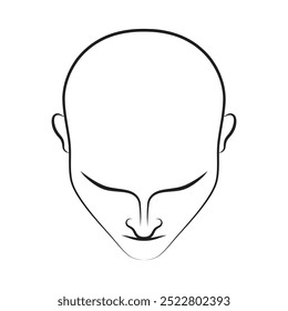 A linear image of a person's face from above without hair with simple lines emphasizing facial features.