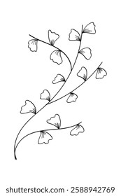 Linear image of a plant branch, vector illustration of leaf contours