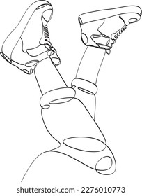 Lineares Bild von Schuhen. Eine Kollektion von Turnschuhen und anderen schicken Schuhen. Eine harmonische Kombination von Linien, die das Bild zeigen.