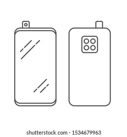 Linear image of smartphone with  retractable camera and unit from four cameras on the back side of the smartphone. Smart phone design - vector illustration. EPS 10