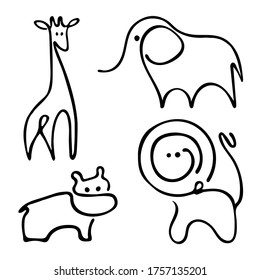 Imagen lineal de animales salvajes. Imágenes en blanco y negro. Vector