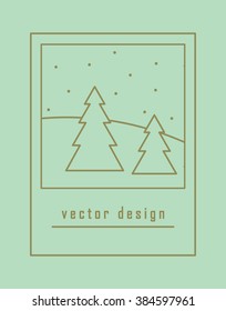 Linear image of a winter landscape with fir trees. Logo, icon, concept, illustration. Vector. Isolated.