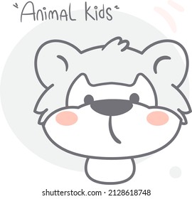A linear image of a wolf in a children's style. Postcard doodle vector element.