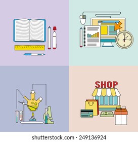 Linear images set. Business, Science, Education. Vector