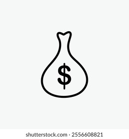 Linear income sign with editable stroke, Outline money bag icon, pouch with dollar. Revenue, money deposit, investment profit, salary bonus, fully editable vector icon
