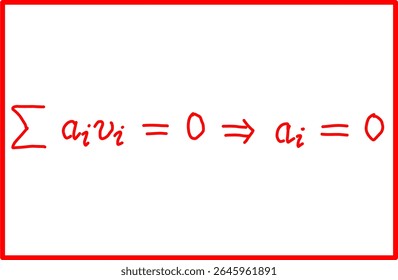 fórmula matemática de independência linear, espaço vetorial de álgebra linear