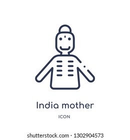 Linear india mother icon from India outline collection. Thin line india mother icon isolated on white background. india mother trendy illustration