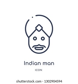 Linear indian man icon from India outline collection. Thin line indian man icon isolated on white background. indian man trendy illustration