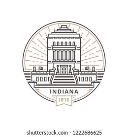 Linear The Indiana World War Memorial Plaza against the background of the sun in the form of an emblem