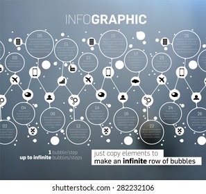 Linear info graphic template on blurred background, just copy elements to make an endless row of bubbles