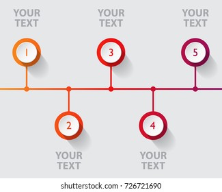 Linear infogprahic template with bright colors and numbers with space for text. Workflow and flowchart diagram in orange, red and purple colors isolated in grey background.