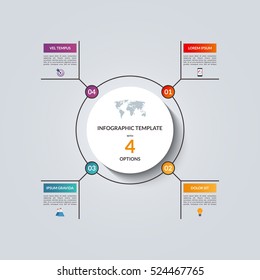 Linear infographic circle template with 4 options. Vector banner for business infographics. Can be used for cycle diagram, round chart, graph, presentation, report, step options, web design.