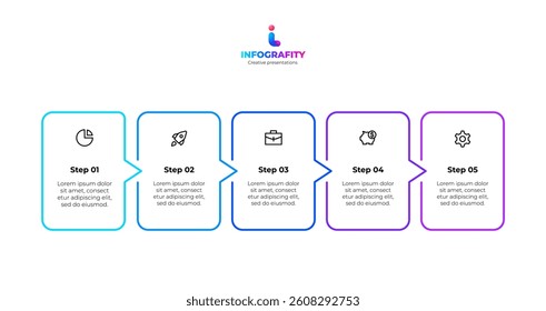 Linear Infographic Design Representing a Five-Step Business Process Flow Diagram