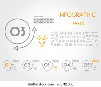 linear infographic set of circles with arcs and arrows. infographic concept.