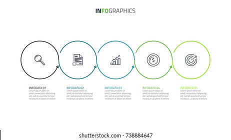 linear infographic timeline with arrow.Business concept with 5 steps or options.can be used for presentation and workflow layout diagram,web design.Vector linear infographic element.