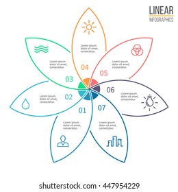 Linear infographics. Business diagram, chart, graph with 7 petals. Vector design element.