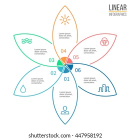 Linear infographics. Business diagram, chart, graph with 6 petals. Vector design element.