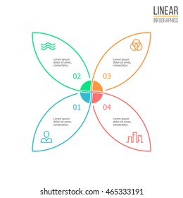 Linear infographics. Business diagram, chart, graph with 4 petals. Vector design element.