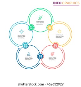Linear infographics. Circular chart, graph with 5 steps, options. Vector design element.