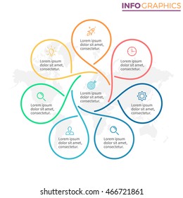 Linear infographics. Circular chart, graph with 7 steps, options. Vector design element.