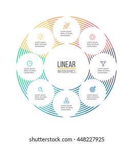 Linear infographics. Circular diagram, chart, graph with 8 steps, options. Vector design element.