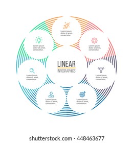 Linear infographics. Circular diagram, chart, graph with 7 steps, options. Vector design element.