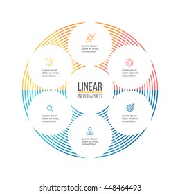 Linear infographics. Circular diagram, chart, graph with 6 steps, options. Vector design element.