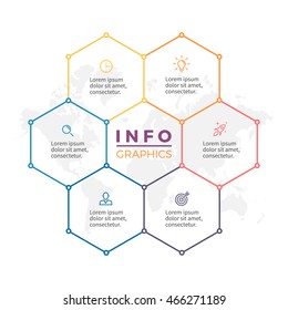 Linear infographics. Outline chart with hexagons. Vector design element.