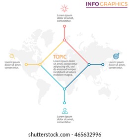 Linear infographics. Outline polygonal chart, graph with 4 steps, options. Vector design element.