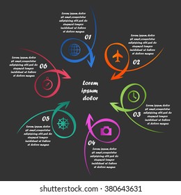 Linear infographics template with 6 steps or options. Can be used for infographic, banner, poster, web design, education, brochure, presentation. Vector illustration