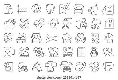 Linear Insurance Icons – Auto, Health, Property, Finance