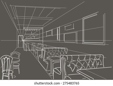 linear interior sketch bar on gray background