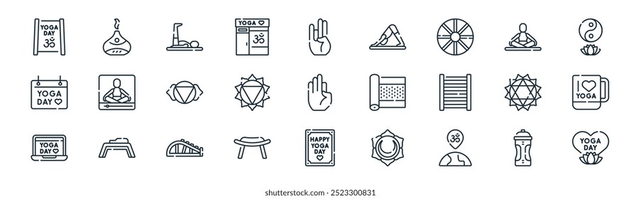 linear international day of icon pack. vector thin line bottle, humidifier, yoga position, yoga, chakra, international day of yoga, international day of icons suitable for apps and websites ui