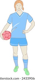 linear isolated character design. Flat color illustration. Hand drawn doodles. silhouette, play, girl, game, ball, competition, goal, athlete, soccer, shot. hand drawn, not AI