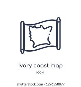 Linear ivory coast map icon from Countrymaps outline collection. Thin line ivory coast map icon vector isolated on white background. ivory coast map trendy illustration