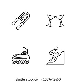 Linear Jump rope, Skate, Hang out, Mountaineering Vector Illustration Of 4 outline Icons. Editable Pack Of Jump rope, Skate, Hang out, Mountaineering
