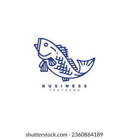 Linear jumping fish logo icon design vector illustration