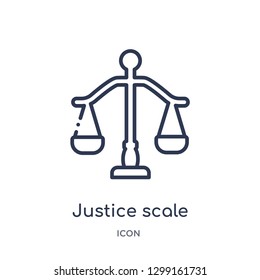 Linear justice scale icon from Law and justice outline collection. Thin line justice scale icon isolated on white background. justice scale trendy illustration