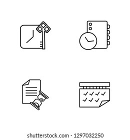 Linear Key, Planning, Agenda, Tasks Vector Illustration Of 4 outline Icons. Editable Pack Of Key, Planning, Agenda, Tasks