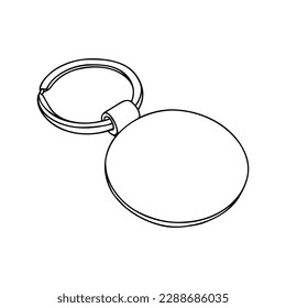 Linear keychain with empty space for your design. Round Keychain with Ring and Chain. Design Template, Mockup.