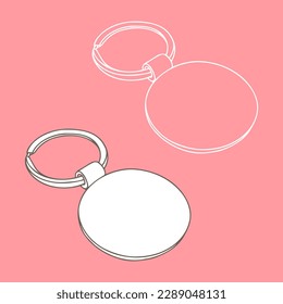 Linear keychain with empty space for your design. Round Keychain with Ring and Chain. Design Template, Mockup.