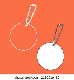 Linear keychain with empty space for your design. Round Keychain with ring and chain. Design template, mockup.