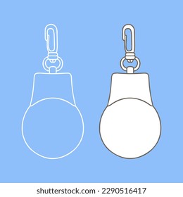 Linear keychain with empty space for your design. Round Keychain with ring and chain. Design template, mockup.