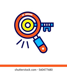 Linear keyword research icon for startup business. Pictogram in outline style. Vector flat line icon suitable for mobile apps, websites and presentation 