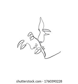 Linear kissing couple in minimal style. One continuous line drawing lovers. Logo couple in love. Silhouette male and female. Vector design for Valentines day, wedding invitations.