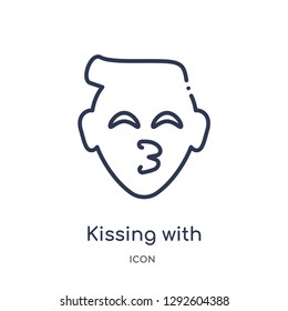 Linear kissing with smiling eyes emoji icon from Emoji outline collection. Thin line kissing with smiling eyes emoji icon vector