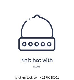 Linear knit hat with pom icon from Clothes outline collection. Thin line knit hat vector isolated on white background. knit hat  trendy illustration