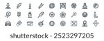 linear korea icon pack. vector thin line hanbok, ginseng, tower, pagoda, corndog, soju, samgyetang, hat icons suitable for apps and websites ui designs